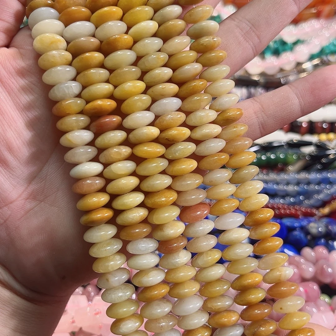 玛瑙/玉髓合金珠宝半成品米黄玉飞碟一条12mm