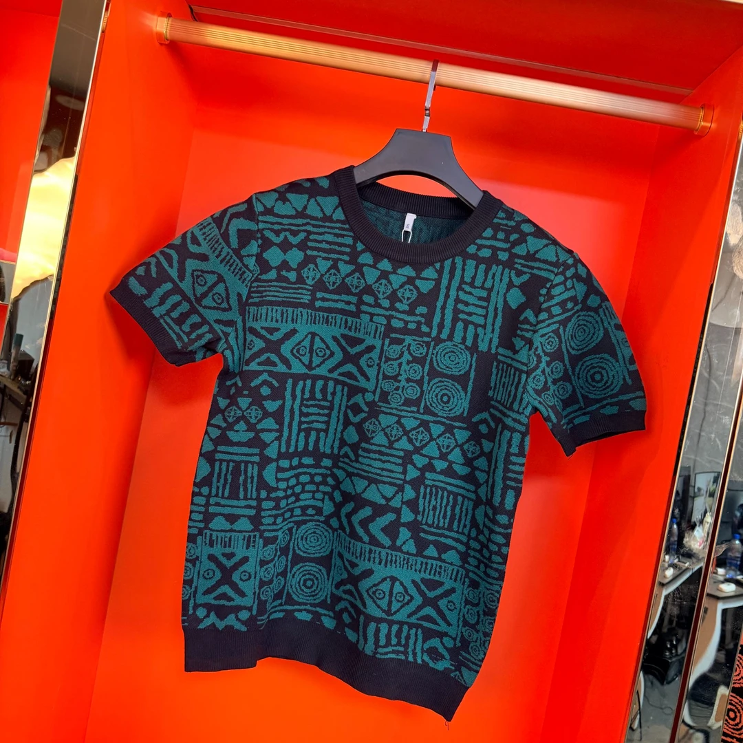 （03号）B203秋冬新款针织衫短袖圆领提花韩式男士休闲时尚轻奢上衣