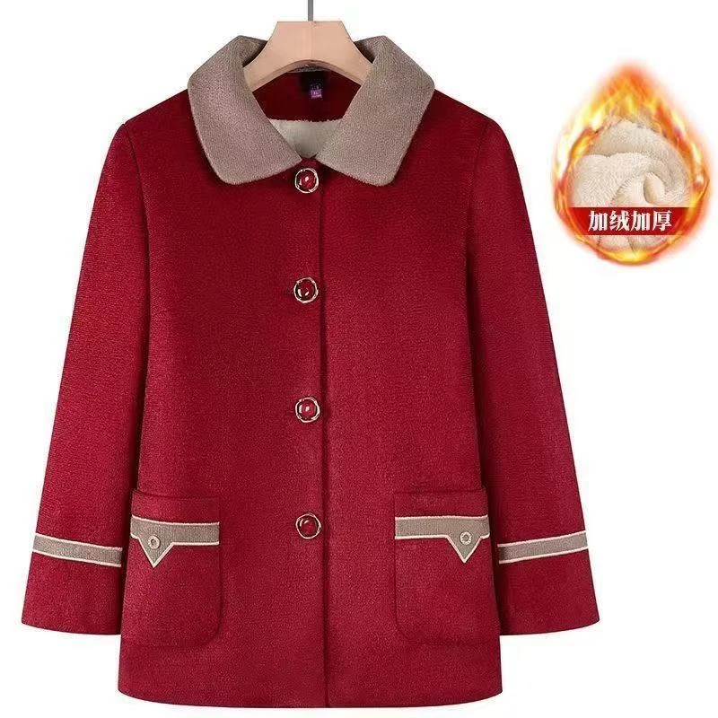 7813-中年妈妈冬装洋气大衣中老年人洋气加厚棉衣外套