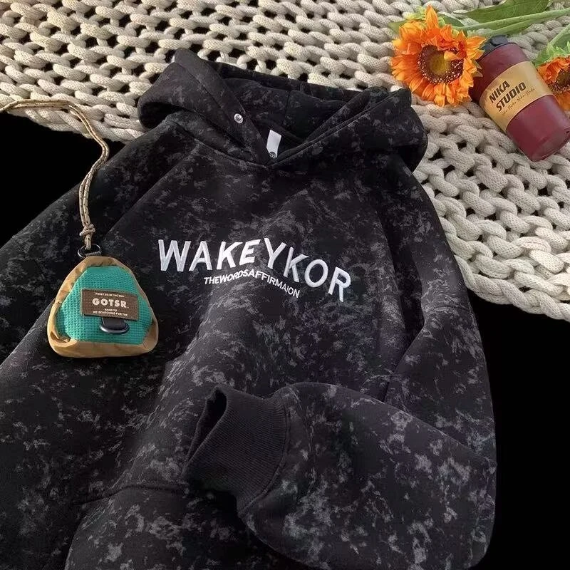 大码300斤重磅扎染连帽卫衣男秋冬情侣潮牌美式衣服2025新款外套