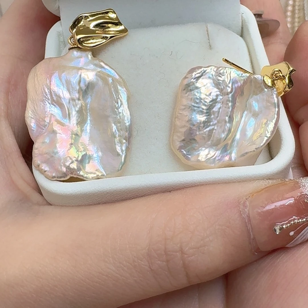 淡水珍珠耳饰银S925镀金镶嵌