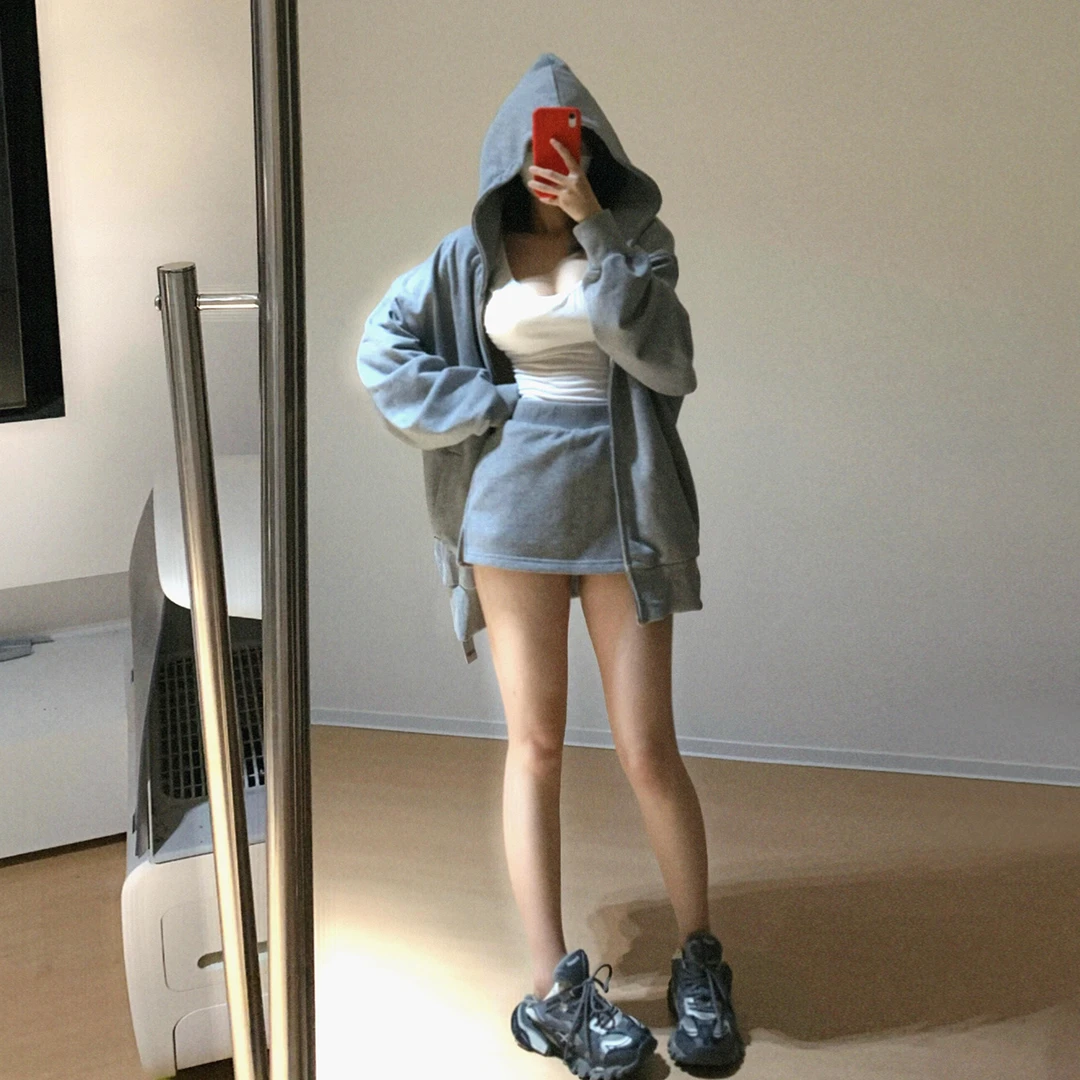 秋季运动卫衣包臀短裙两件套装女202超火穿搭ootd一整套连衣裙子