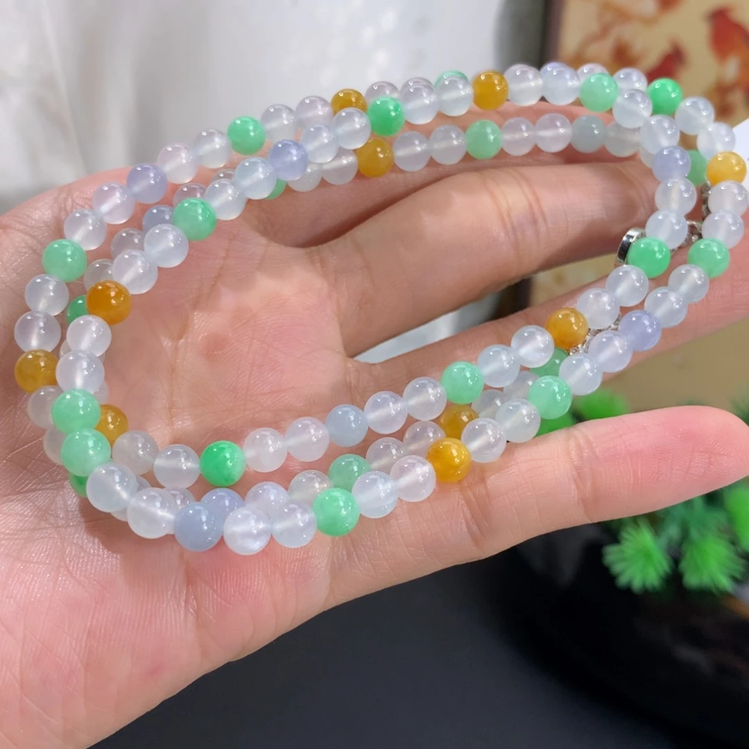 翡翠未镶嵌手串卡5冰种多宝项链