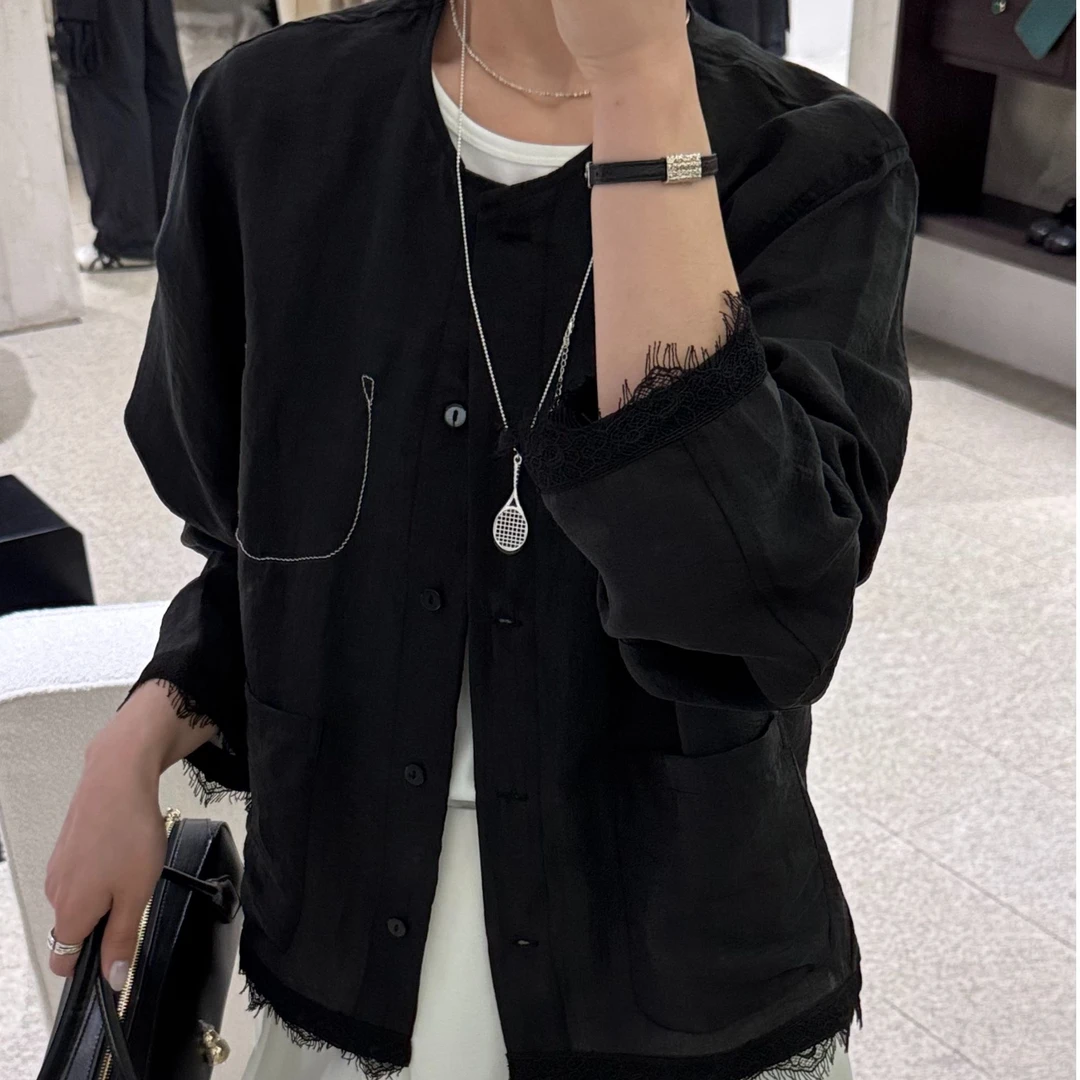 新款气质简约舒适蕾丝袖蕾丝下摆衬衫A8032