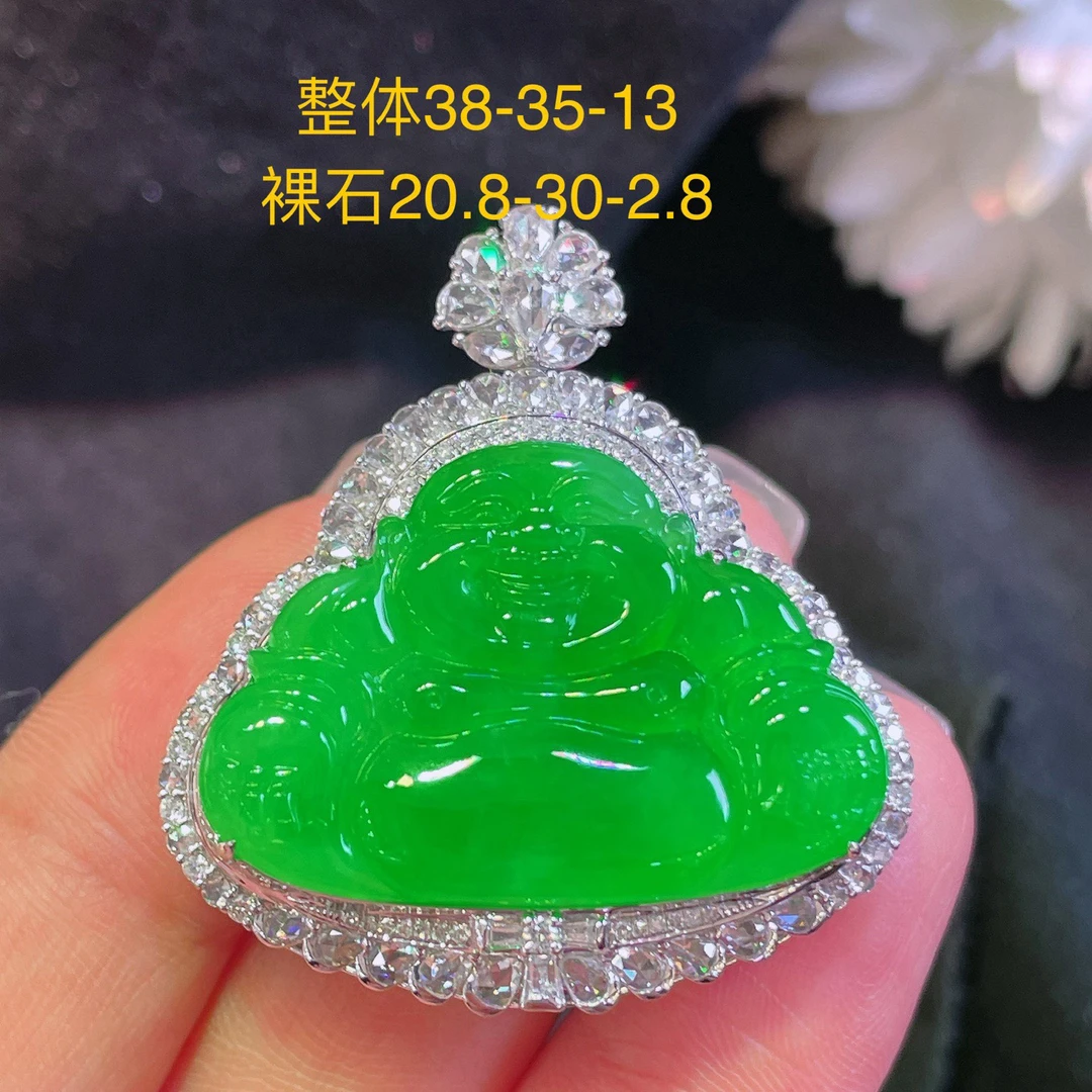 天然翡翠缅A冰种满佛公吊坠18K金，供应链下单咨询货品在否？