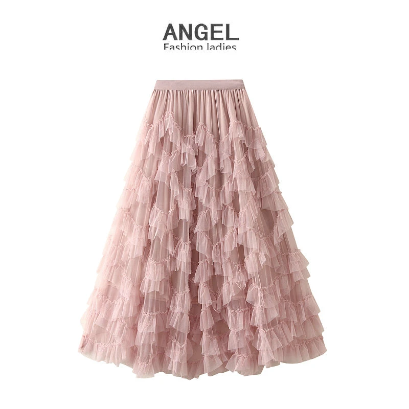 啄木鸟超仙重工花边网纱蓬蓬半身裙遮肉显瘦伞裙大摆优雅蛋糕纱裙