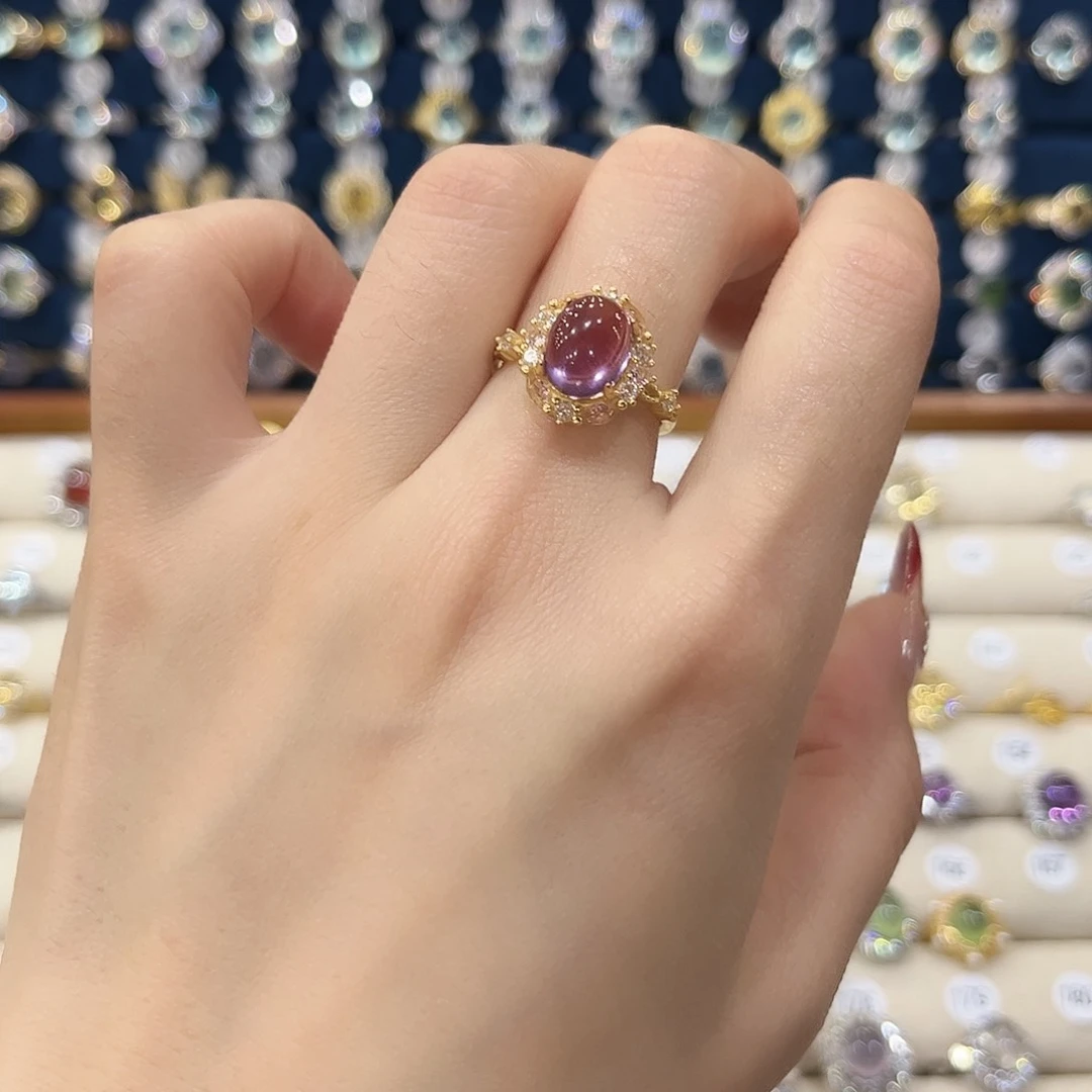 黄晶女款银S925镶嵌钮****芽戒指28