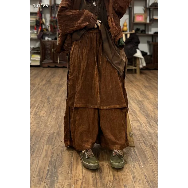 8691砂洗炒色亚麻渔夫裤复古文艺百搭长裤