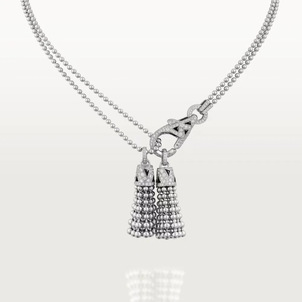 18K金满钻斑点双流苏项链 CZ (定制品质48小时鉴赏期)