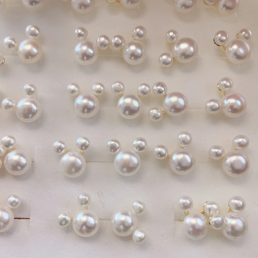 银S925镶嵌耳饰淡水珍珠米奇