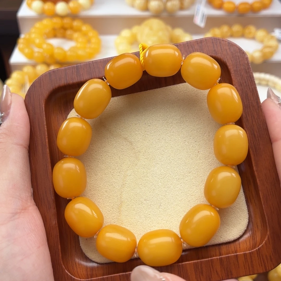 琥珀未镶嵌裸石B454枣珠鸡油黄手串卡13+