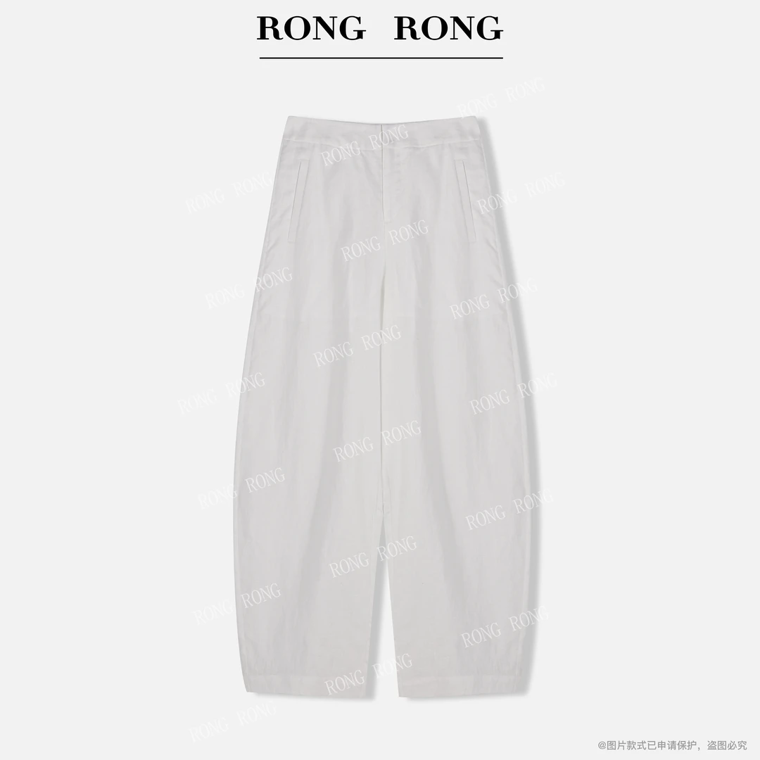 溶溶【清冷盐茶】RONGRONG 100亚麻肌理感透气阔腿剪裁休闲裤R267