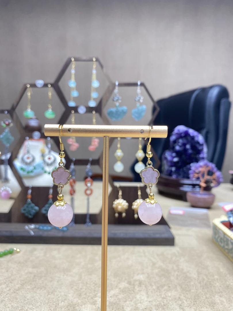 精美粉水晶显白百搭原创耳饰T224