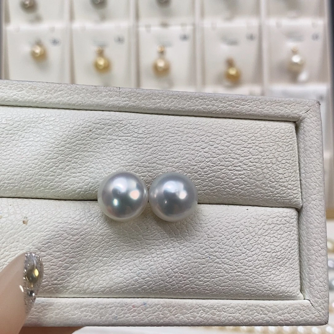 海水珍珠耳饰18K金镶嵌澳白11-12