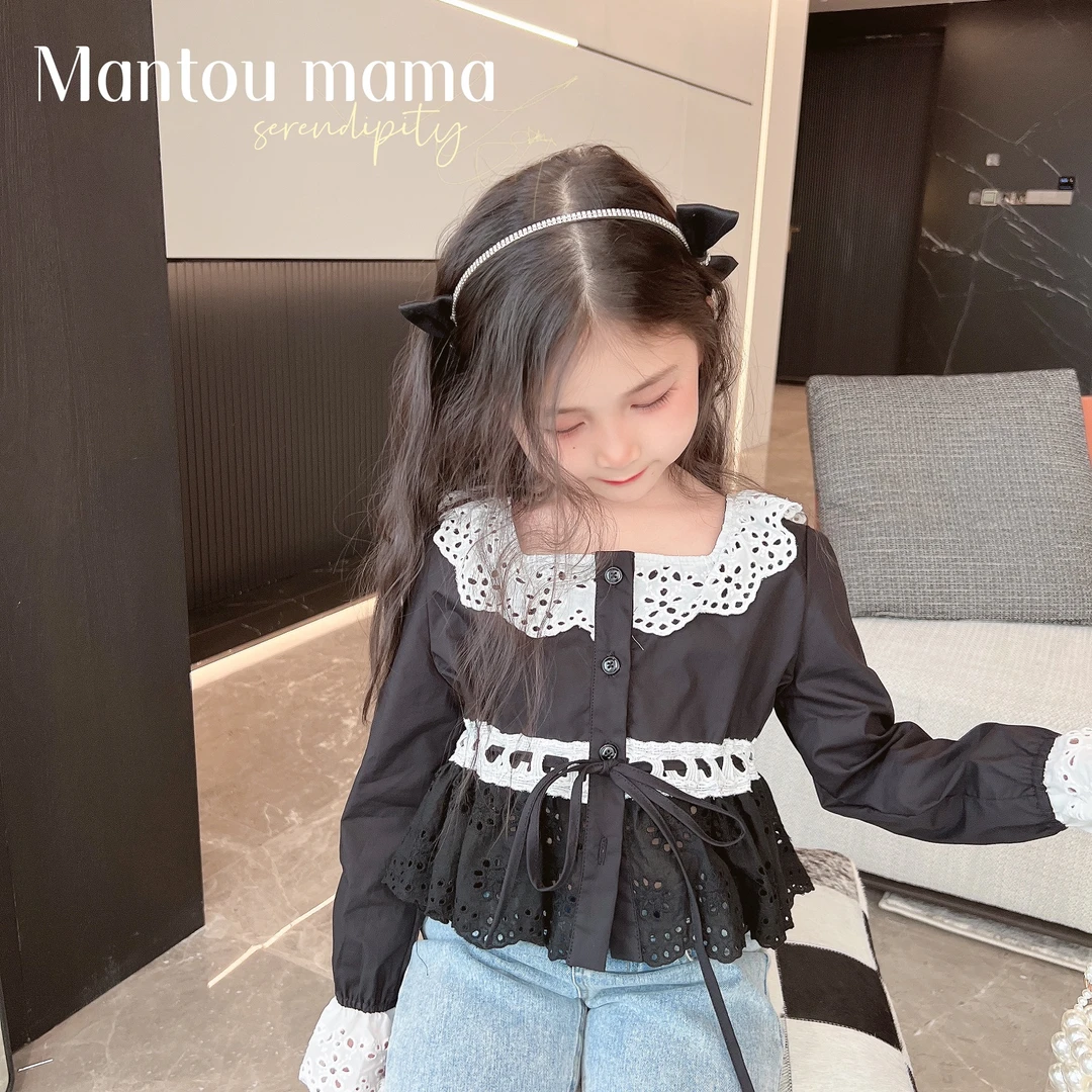 【Mt studio】【现货】精致娃娃衫花边领春秋季女童甜美可爱洞洞上衣