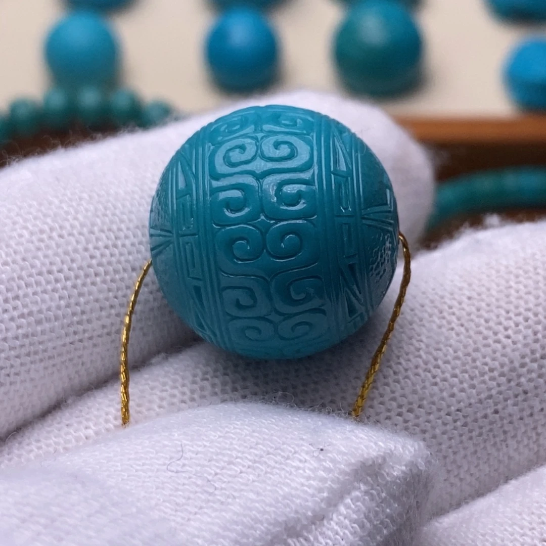 绿松石未镶嵌绿松石回纹锁骨珠19