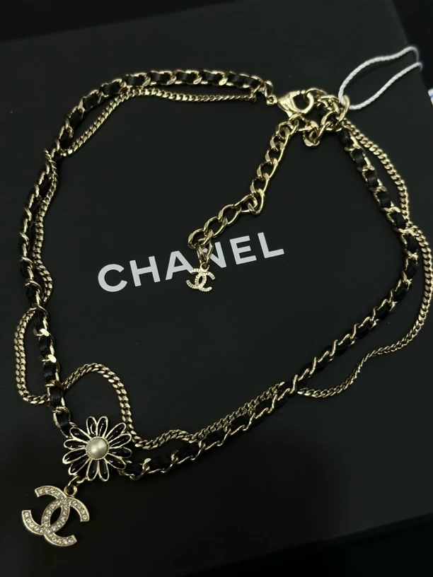 95新 Chanel/香奈儿 22k雏菊皮穿双层项链/JJ5021724