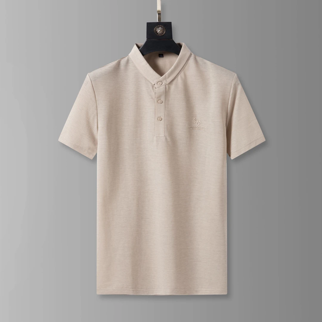 21009男士加肥加大百搭时尚休闲翻领短袖T恤夏季薄款纯色短袖