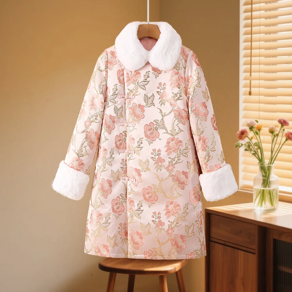 新中式中长款提花棉服棉衣棉袄加厚中式2025年秋冬新款中国风外套