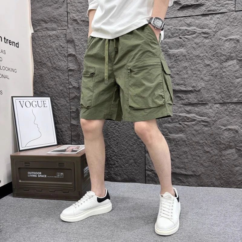 仓石一树夏季短裤男休闲速干工装裤拉链多口袋中裤宽松直筒五分裤