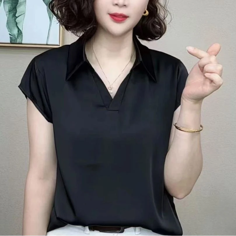 2025洋气短袖气质T恤夏季女士韩版宽松短袖时尚纯色减龄妈妈装