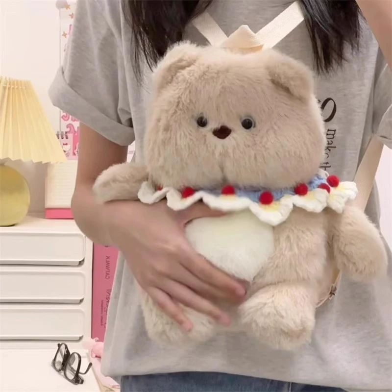 新款奶茶小熊双肩包公仔玩偶毛绒玩具可爱少女心兔子背包礼物
