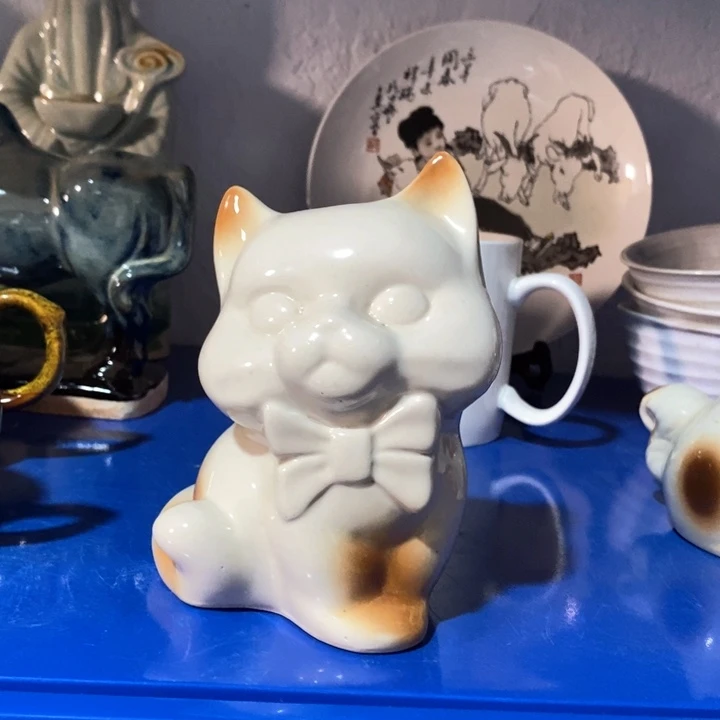 瓷片磁州窑研究所猫咪摆件高度14.5厘米