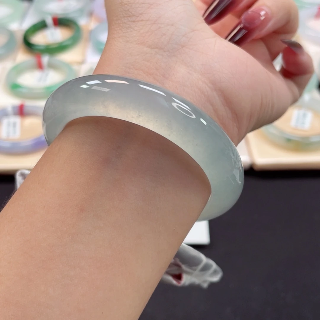 未镶嵌手镯翡翠52.5木那蓝冰飘雪花27号