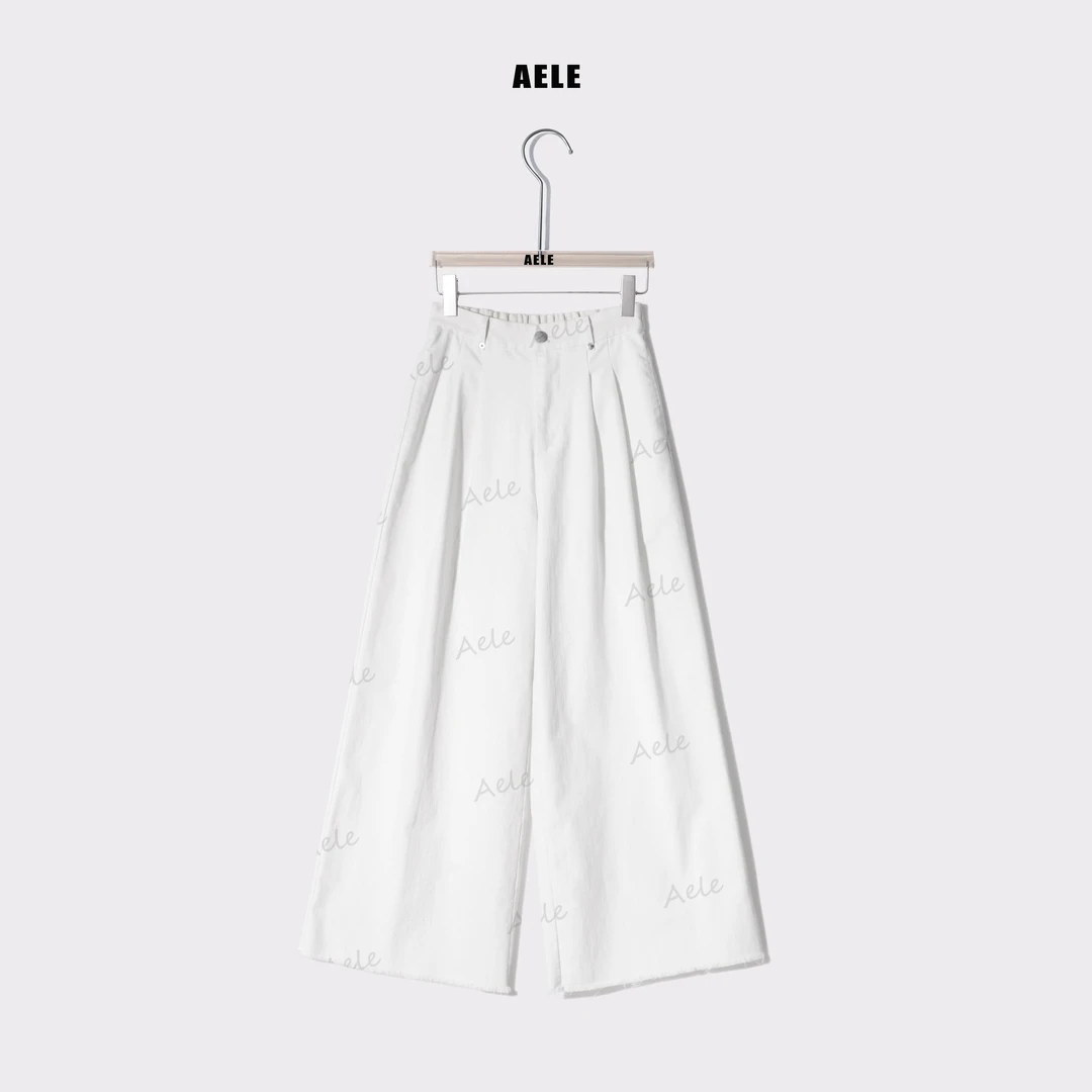 AELE时尚百搭高腰阔腿裤 弹力腰流苏设计休闲直筒裤K853 2227 AD