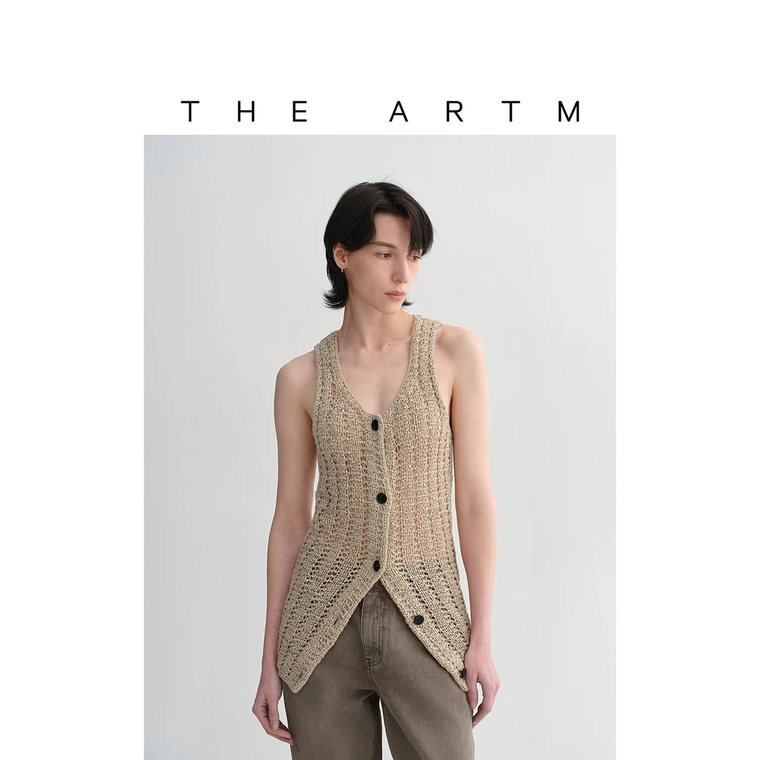 THE ARTM草编肌理感镂空吸湿排汗度假风修身长马甲夏季背心女