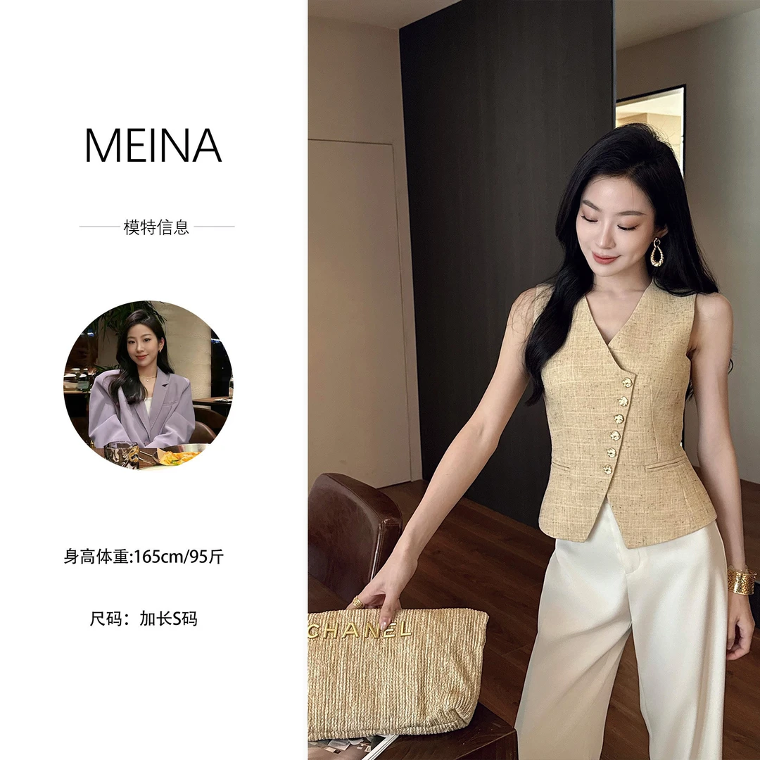 MEINA专属【安格蕾洛】时尚单排扣无袖马甲百搭显瘦高级感法式上衣