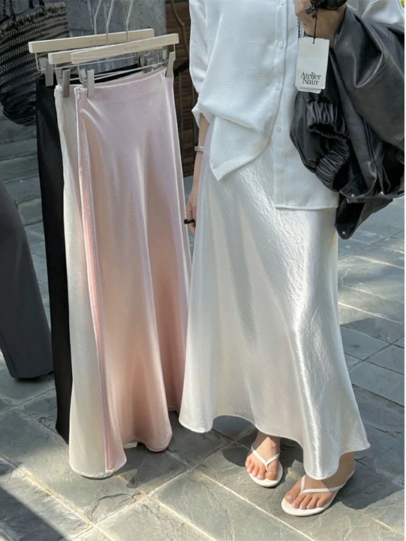 高级感醋酸缎面垂感中长款半身裙女装春季2025新款高腰显瘦鱼尾裙