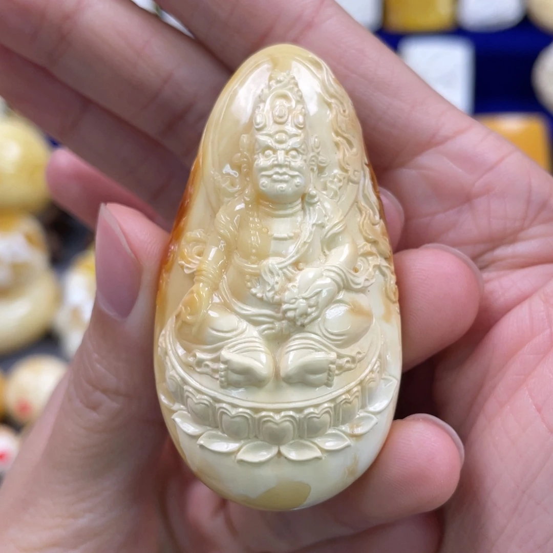 蜜蜡裸石未镶嵌琥珀蜜蜡黄财神吊坠