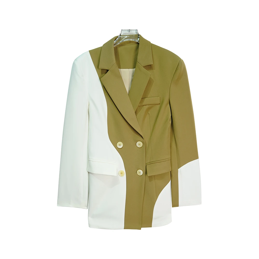 X2511【上新】春季时尚复古撞色拼接高级感双排扣气质轻奢外套