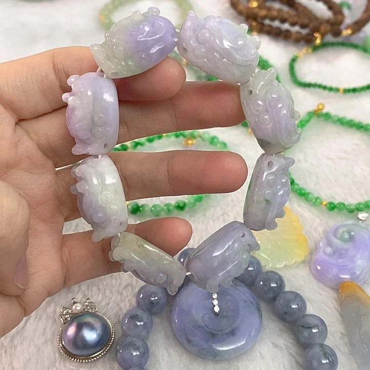 用***0翡翠未镶嵌手串春彩手串8个