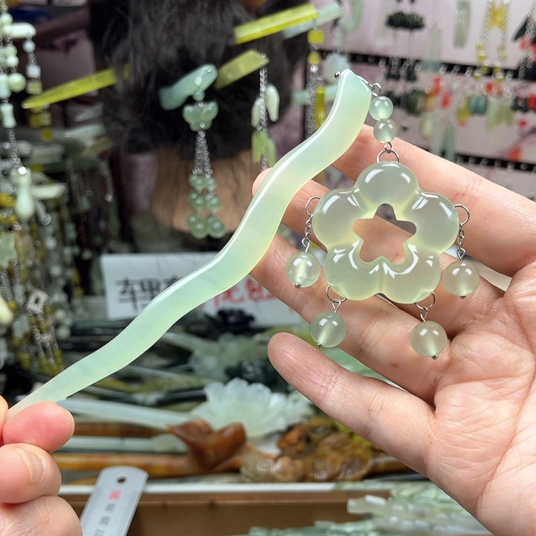 岫玉未镶嵌发饰长度15厘米左右的