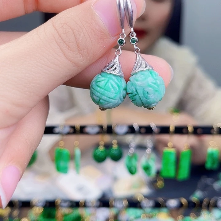 翡翠银S925镶嵌耳饰饰品