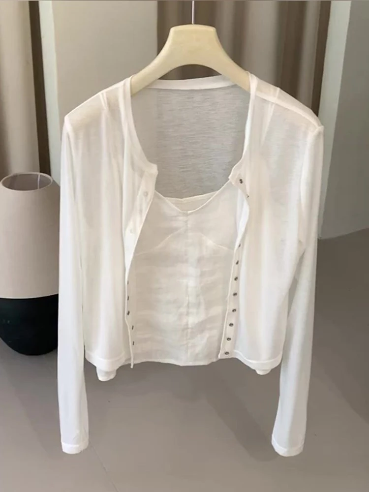 极简风白色新款吊带开衫两件叠穿上衣2025背心百搭上衣女款夏季
