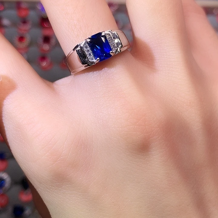 蓝宝石戒指银S925镶嵌