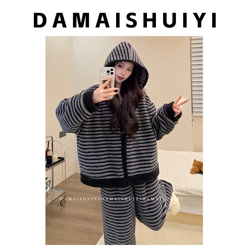 加绒加厚睡衣套装2025冬季新款保暖睡衣女高级感可外穿家居服