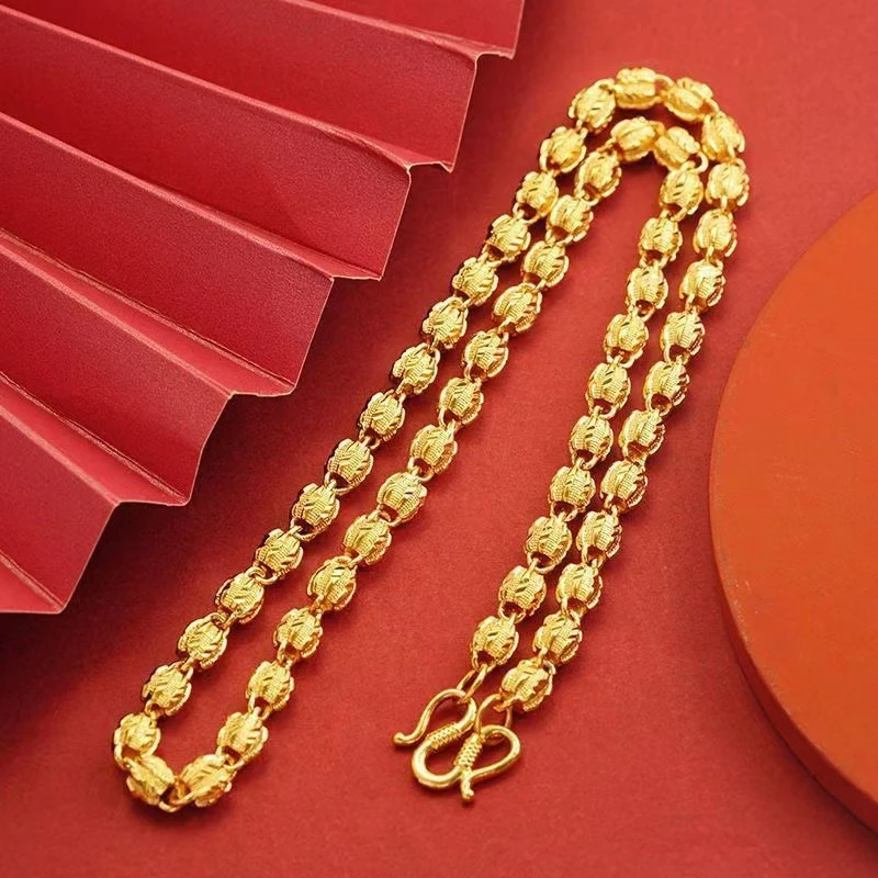 合金项链 【核桃项链饰品】时尚霸气空心金色男款女款潮流不掉色