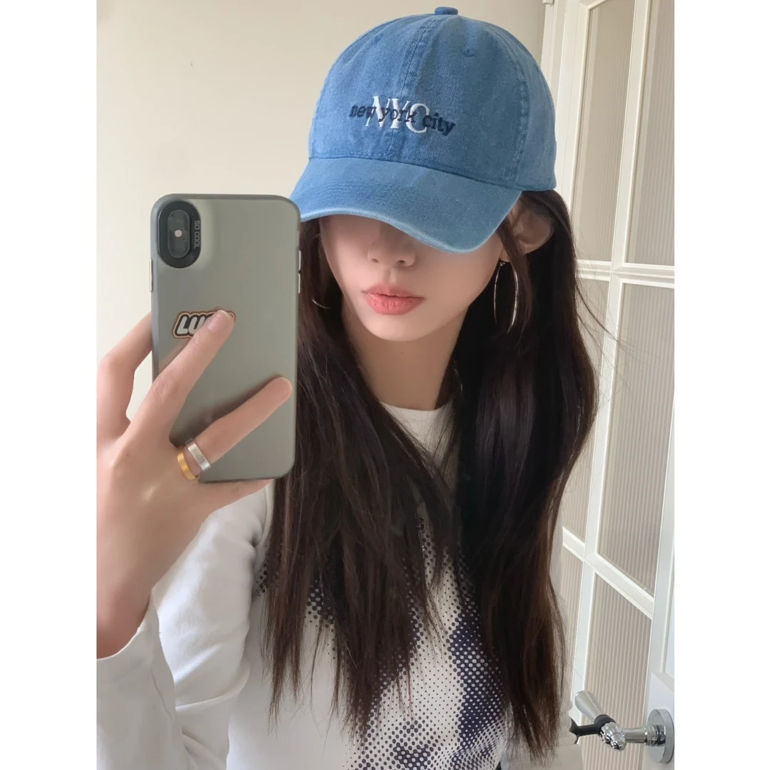 ju好戴！韩系ins做旧牛仔棒球帽大头围显脸小设计款情侣鸭舌帽子
