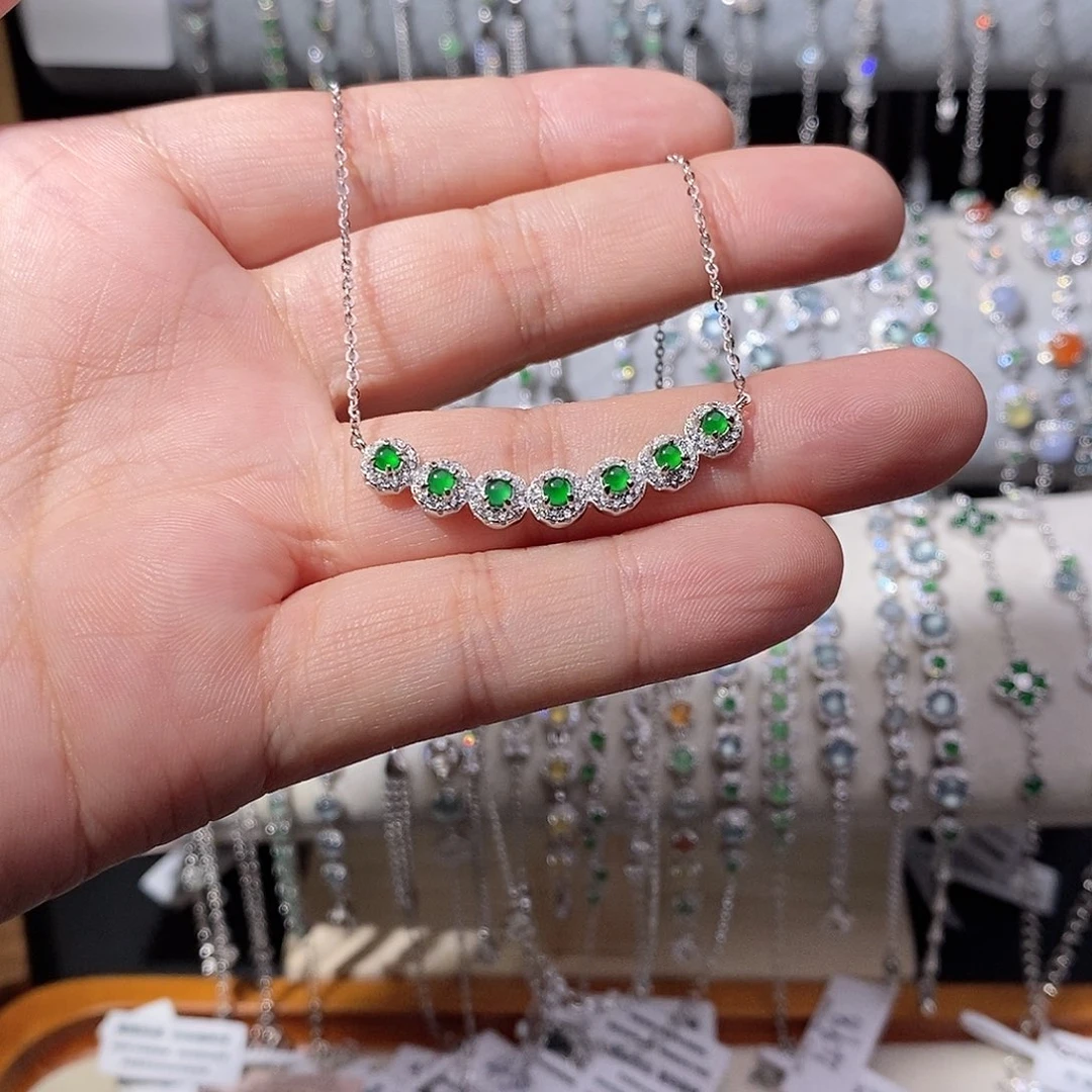 最***喵翡翠银S925镶嵌颈饰