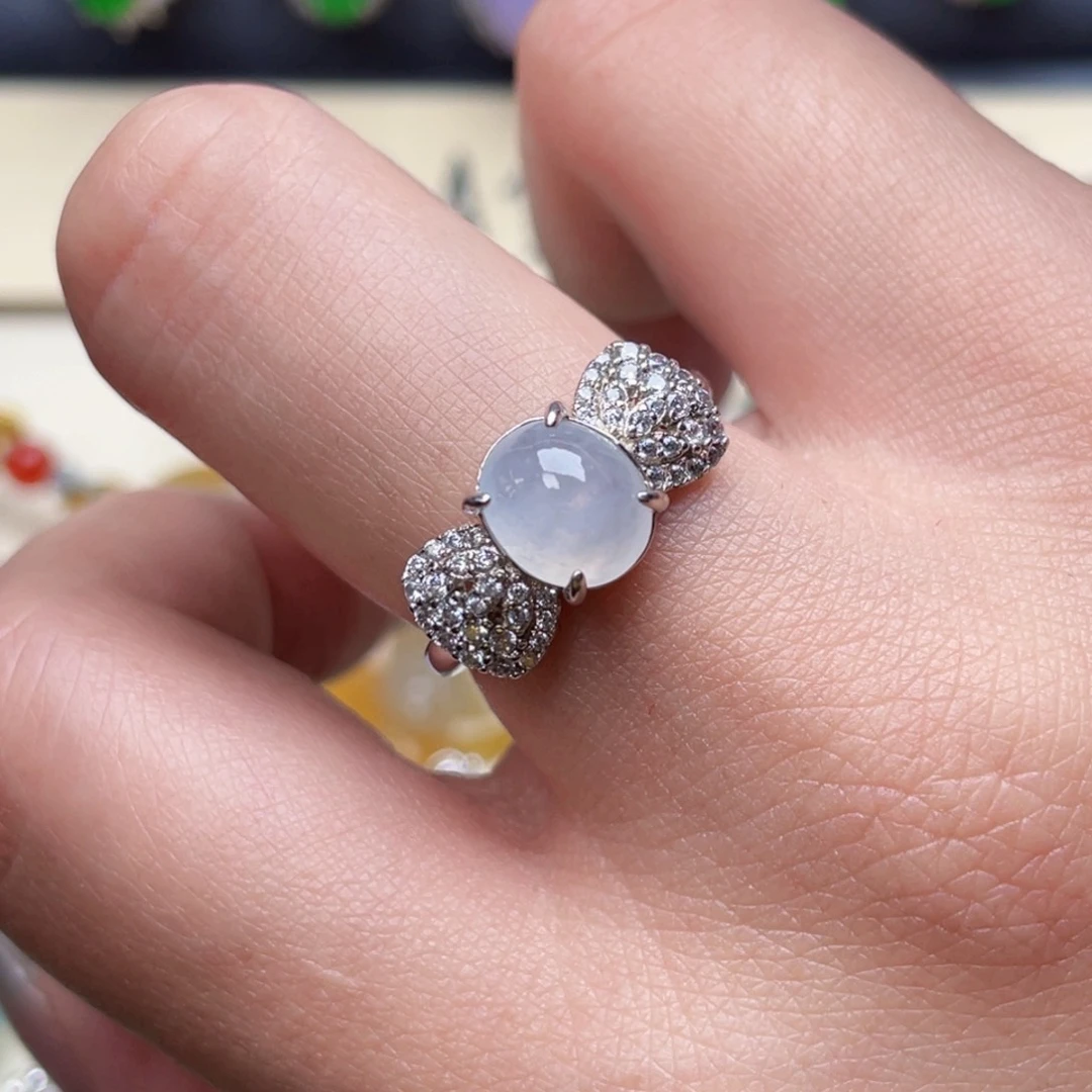 翡翠戒指银S925镶嵌戒指