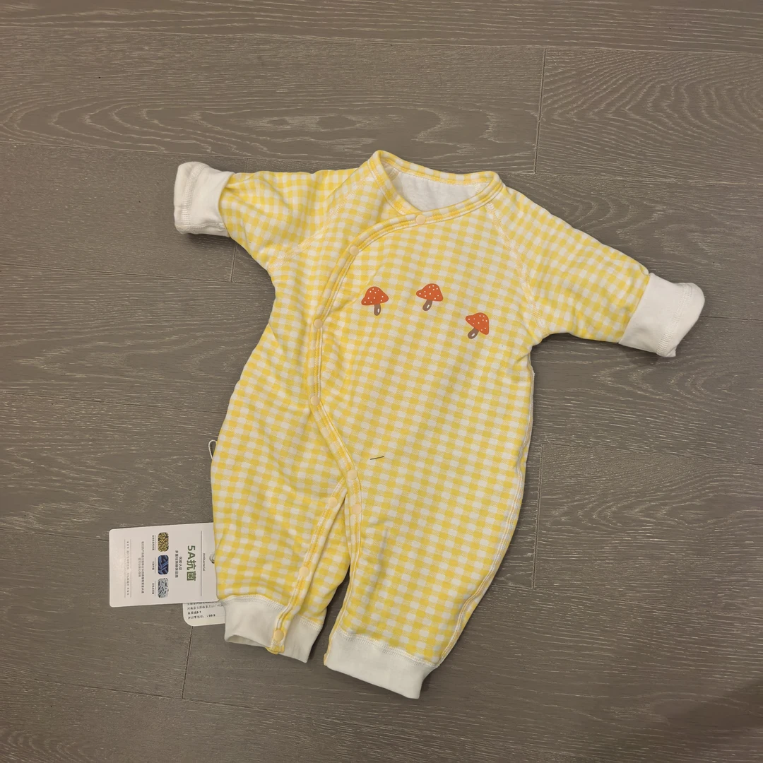 薄棉偏开三个蘑菇婴幼儿连身衣宝宝棉衣哈衣棉服爬爬服秋冬