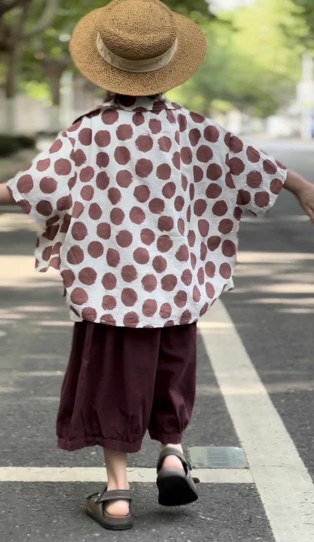 2025左左家韩系儿童夏季蝙蝠袖波点衬衣