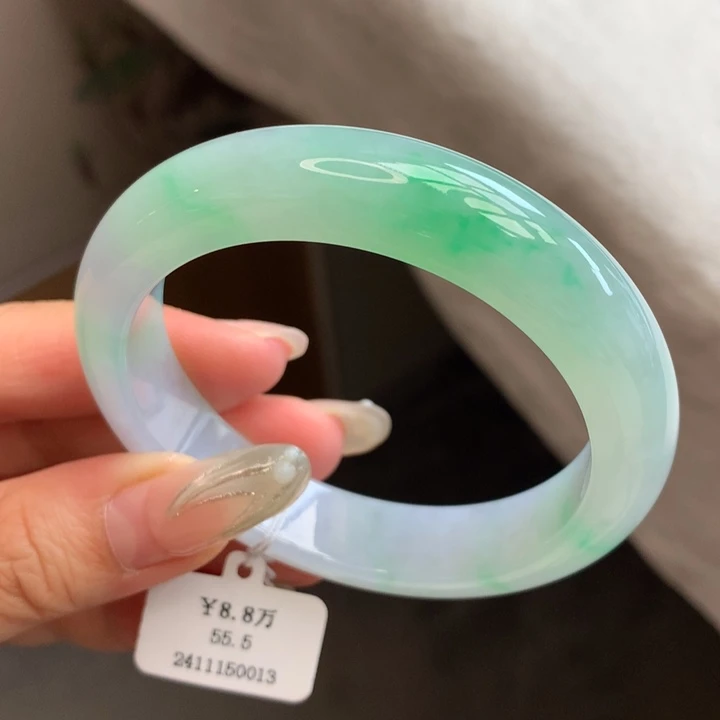 翡翠手镯未镶嵌55.5冰阳金丝绿正圈