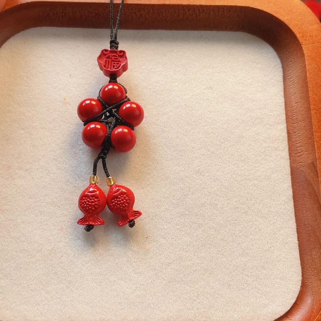 天然辰砂小五角星手机坠