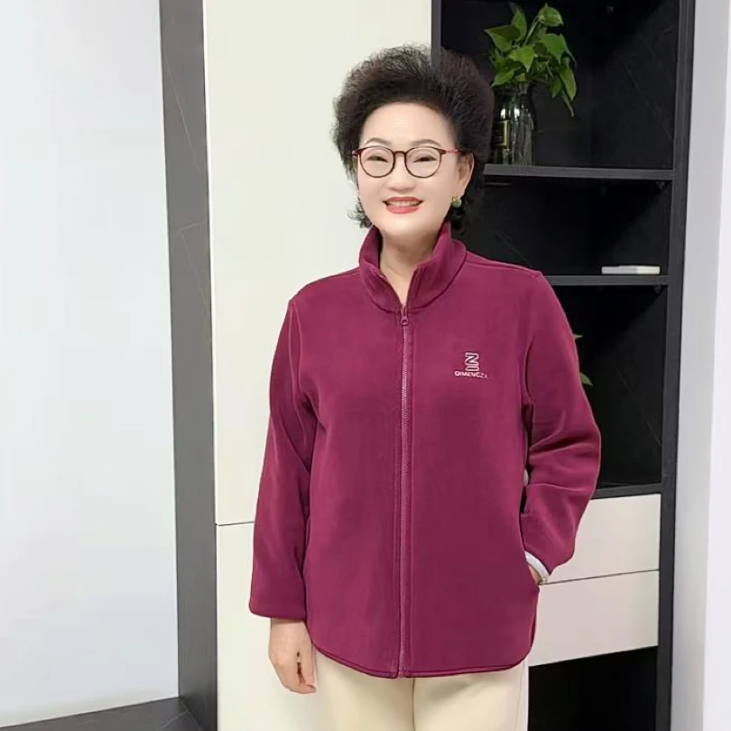 唐姐优选25秋冬休闲百搭减龄保暖加厚短绒中老年女士立领外套0002