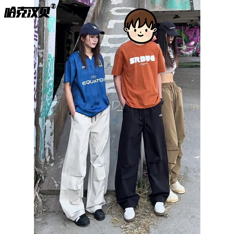哈克汉贝春夏季透气速干裤男女同款美式宽松直筒休闲裤子潮流高街